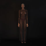 Afia soft mesh sheer shell gown