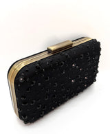 Black Crystal Studded BLACK SATIN CLUTCH