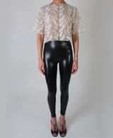 3D Faux Feather Sheer Tulle Top with Vintage Gold Embroidery