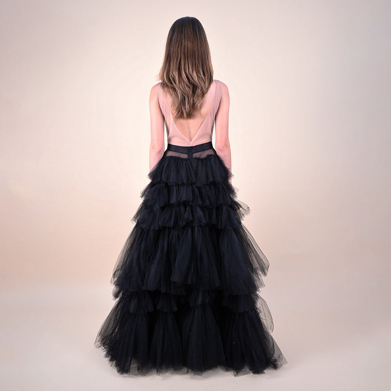 Back view tulle maxi ruffles narces tulle skirt