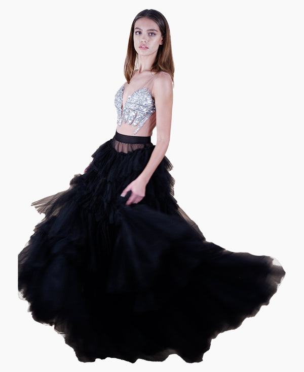 front view tulle maxi ruffles narces tulle skirt