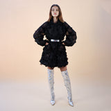 Hinata Noir 3D Floral Coat Dress