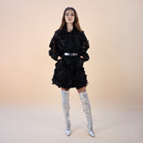 Hinata Noir 3D Floral Coat Dress