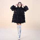 Hinata Noir 3D Floral Coat Dress