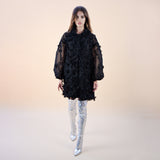 Hinata Noir 3D Floral Coat Dress