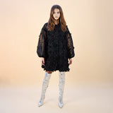 Hinata Noir 3D Floral Coat Dress