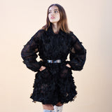 Hinata Noir 3D Floral Coat Dress