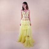 Yellow Tiered tulle voluminous skirt front view