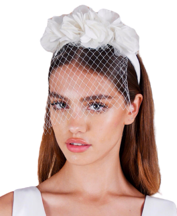Handmade Birdcage Rosette Off-white Headband | Vintage Charm & Elegance