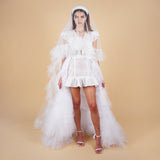 Indira Ruffled Bridal Veil with Blusher | Luxurious Ruffle Wedding Veil length and drama