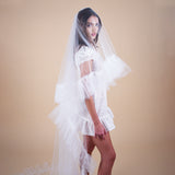 Indira Ruffled Bridal Veil with Blusher | Luxurious Ruffle Wedding Veil side view