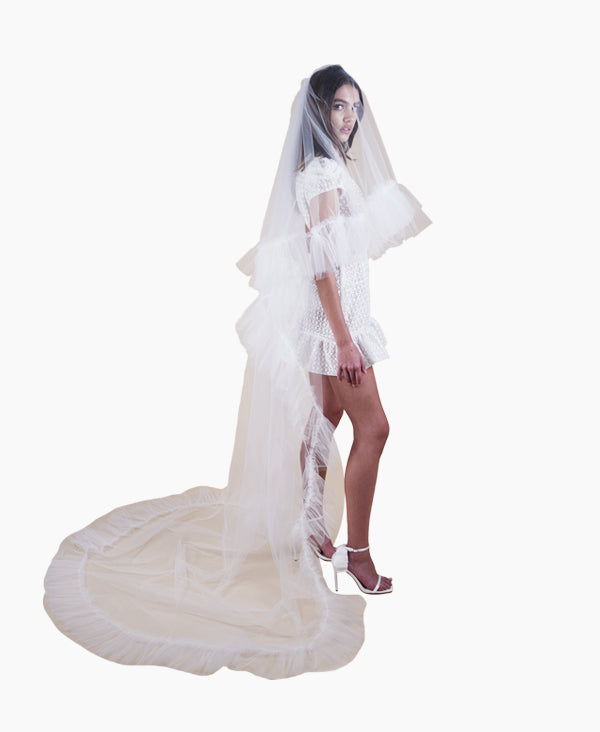Indira Ruffled Bridal Veil with Blusher | Luxurious Ruffle Wedding Veil