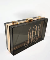 CUSTOMIZABLE CRYSTAL INITIAL LUCITE CLUTCH