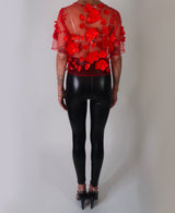 Red 3D Floral Sheer Tulle Top
