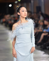 Cove Ostrich Feather Gown in blue by NARCES