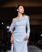 Cove Ostrich Feather Gown in blue by NARCES