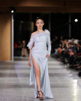 Cove Ostrich Feather Gown in blue by NARCES