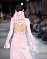 Fawn Ruched Backless Gown in pink by NARCES