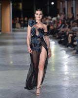 Valeria - Velvet Beaded Floral Appliqué Gown - image 2