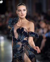 Valeria - Velvet Beaded Floral Appliqué Gown - image 3
