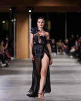 Valeria - Velvet Beaded Floral Appliqué Gown - image 5