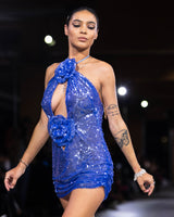 Vinka - Sequin Mini Dress with Flower Appliqué - image 1