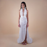 Halter neck bridal gown high slit