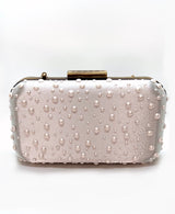 Pearl Studded Offwhite Satin CLUTCH