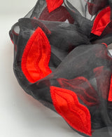 Black Lip Embroidered Organza Super Scrunchie