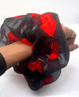 Black Lip Embroidered Organza Super Scrunchie