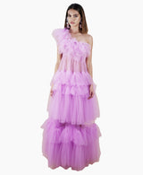 Tulle one shoulder gown