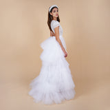SIde view overskirt tulle and ruffled bridal