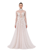 ANDY | High-Neck 3D Floral Long Sleeve Wedding Gown