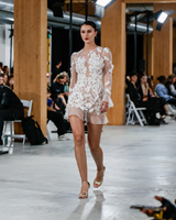 ELODIE | Long Sleeve Floral Bridal Mini Dress