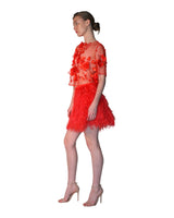 Hin Red 3D Floral Sheer Tulle Top