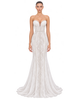 LYRA strapless corset column wedding gown by NARCES front view