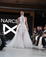 MARGOT | High-Neck 3D Floral A-Line Wedding Gown