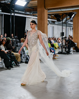SAFFRON | Beaded Column Wedding Gown with Cape