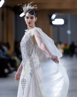 SAFFRON | Beaded Column Wedding Gown with Cape