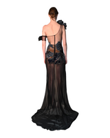 Valeria - Velvet Beaded Floral Appliqué Gown