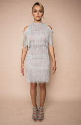 Silver grey fringe multi-layered dress