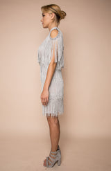 Silver grey fringe multi-layered dress