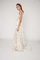 Floral organza sheer backless bridal gown