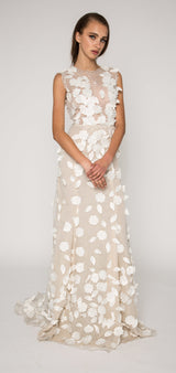 Floral organza sheer backless bridal gown