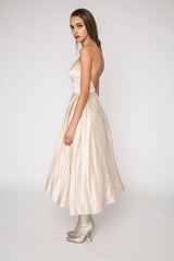 Strapless silk satin midi dress