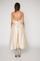 Strapless silk satin midi dress