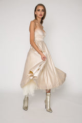 Strapless silk satin midi dress