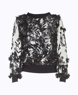 Black 3D Flower Sheer Top