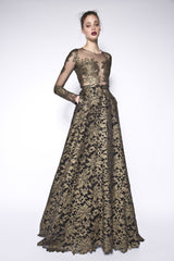 Gold lace embellished gown