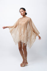 Neema Kaftan Dress Sequin Ostrich Mini Kaftan with arms up 